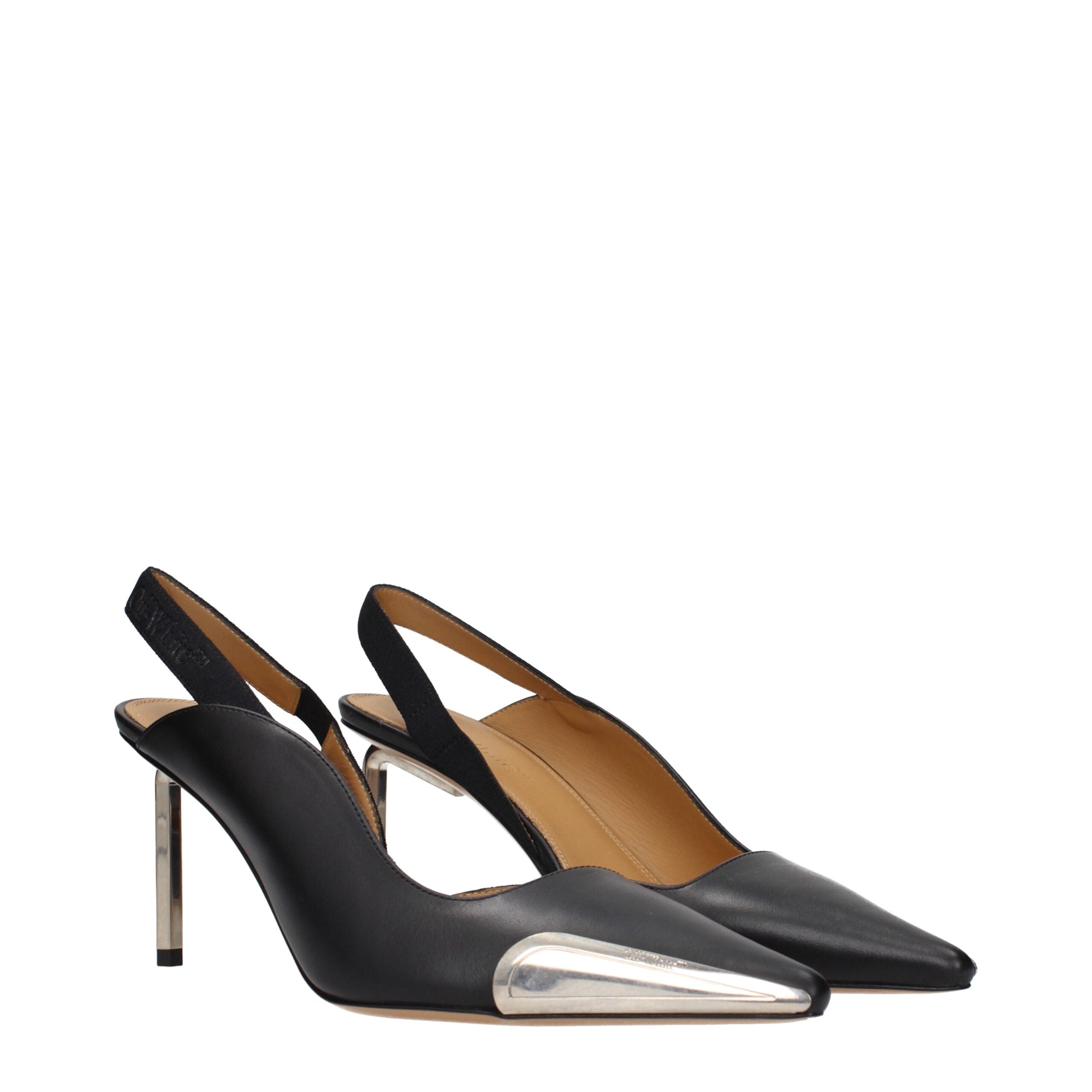 Schwarze Leder-Pumps mit hohem Absatz und seitlichem Logo