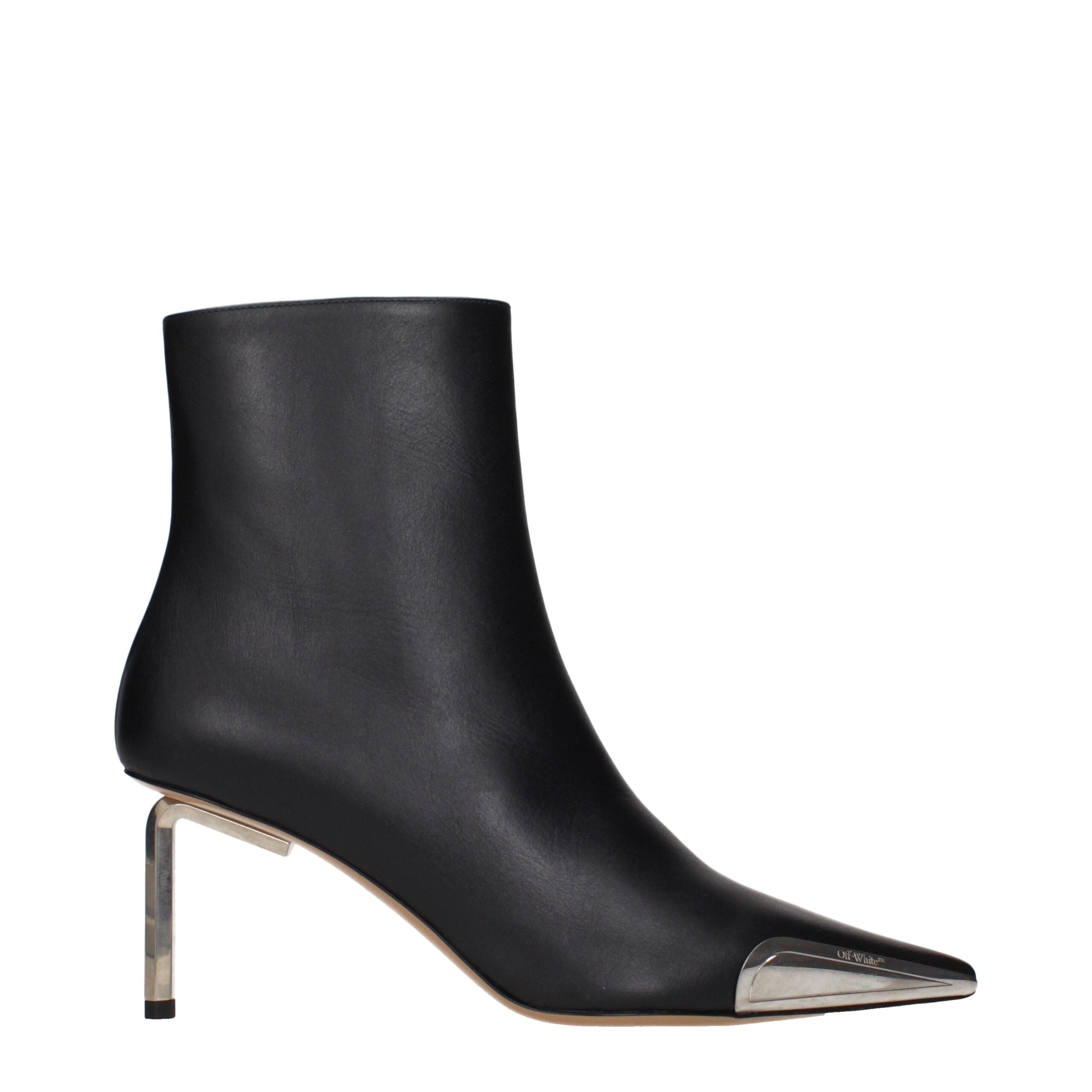 Schwarze Leder-Stiefeletten mit Vintage-Logo von Off-White
