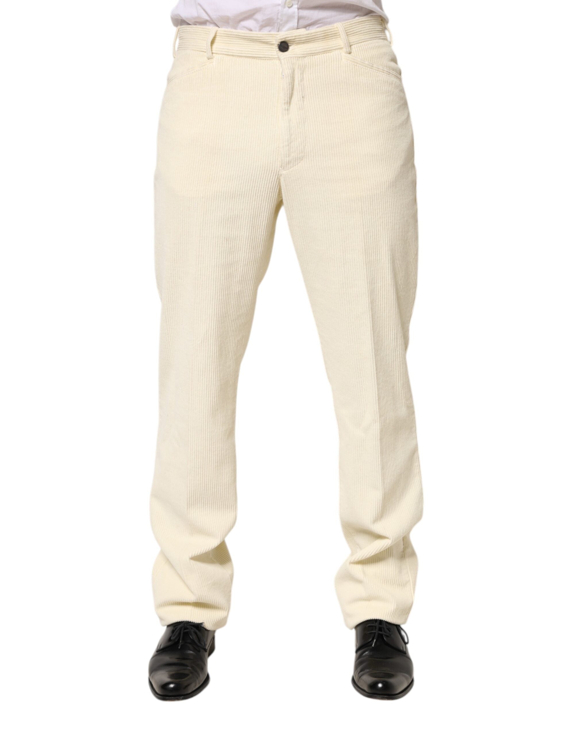 Beige Cotton Corduroy Straight Men’s Trousers