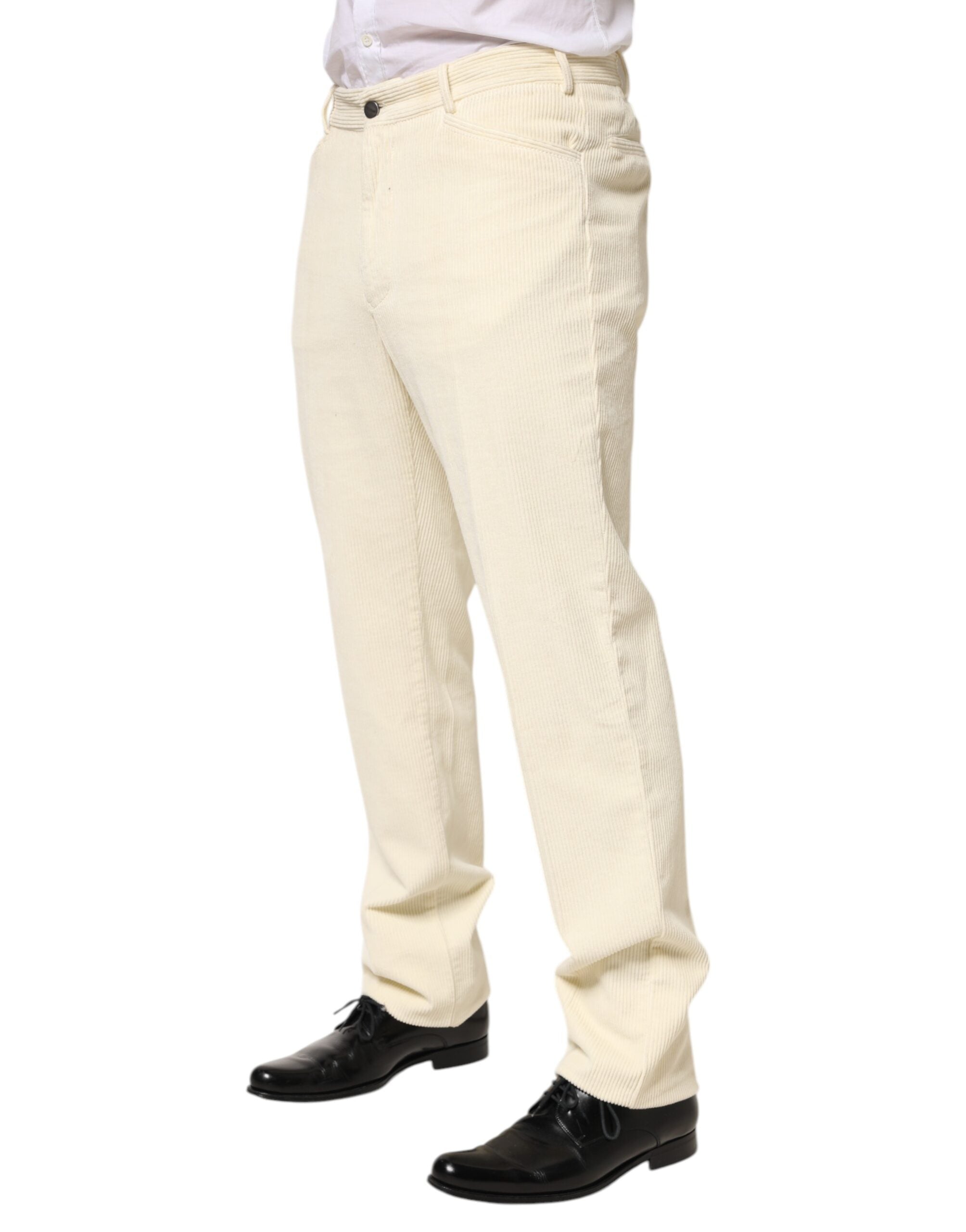 Pantalon droit en velours côtelé beige pour homme