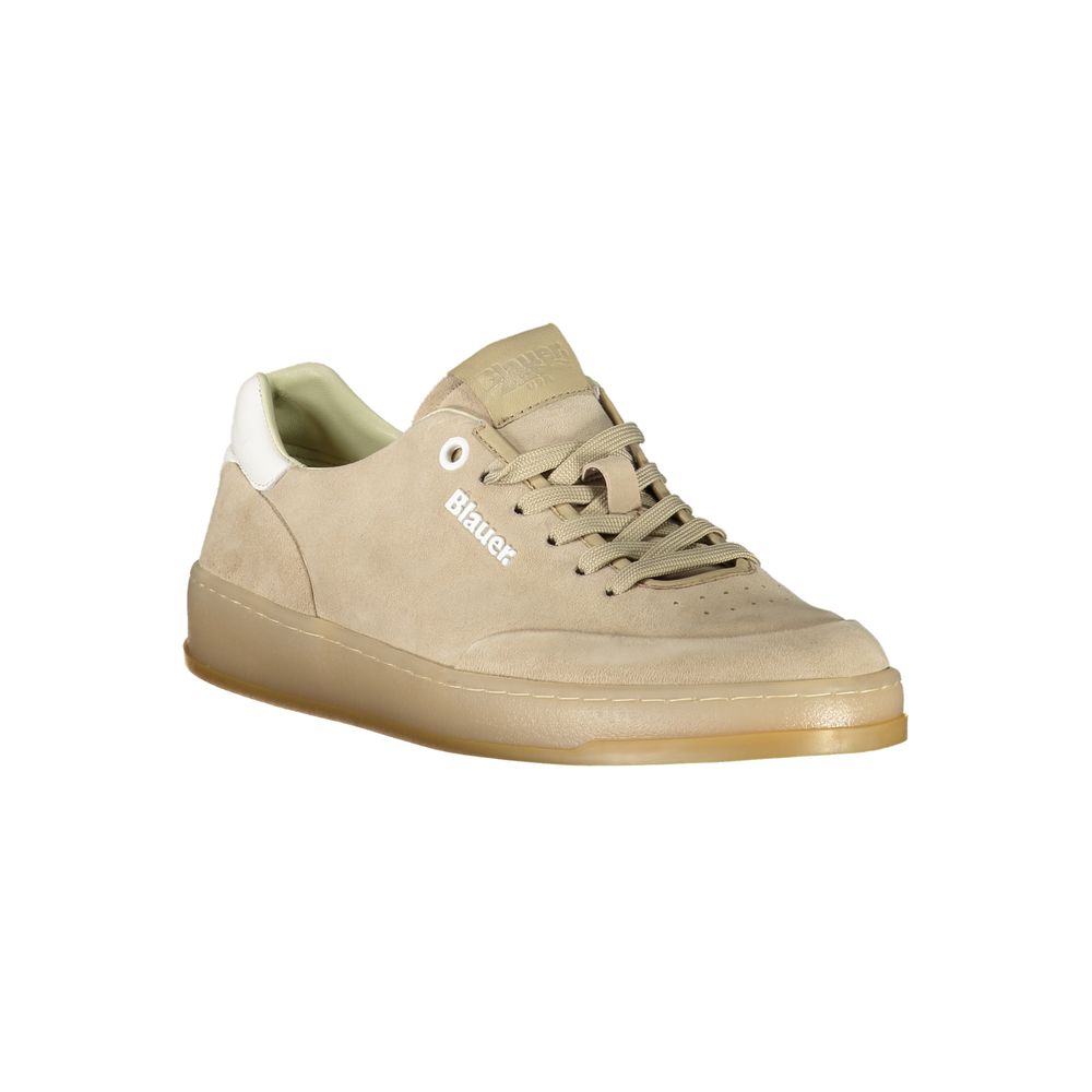 Beige Leather Men's Sneaker with Removable Insole