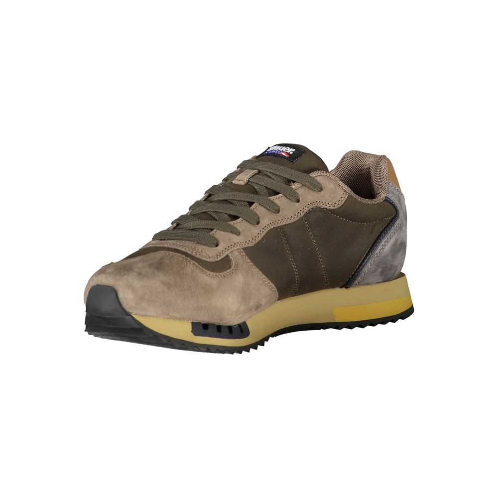 Green Leather Men's Sneaker with Lace-Up Design