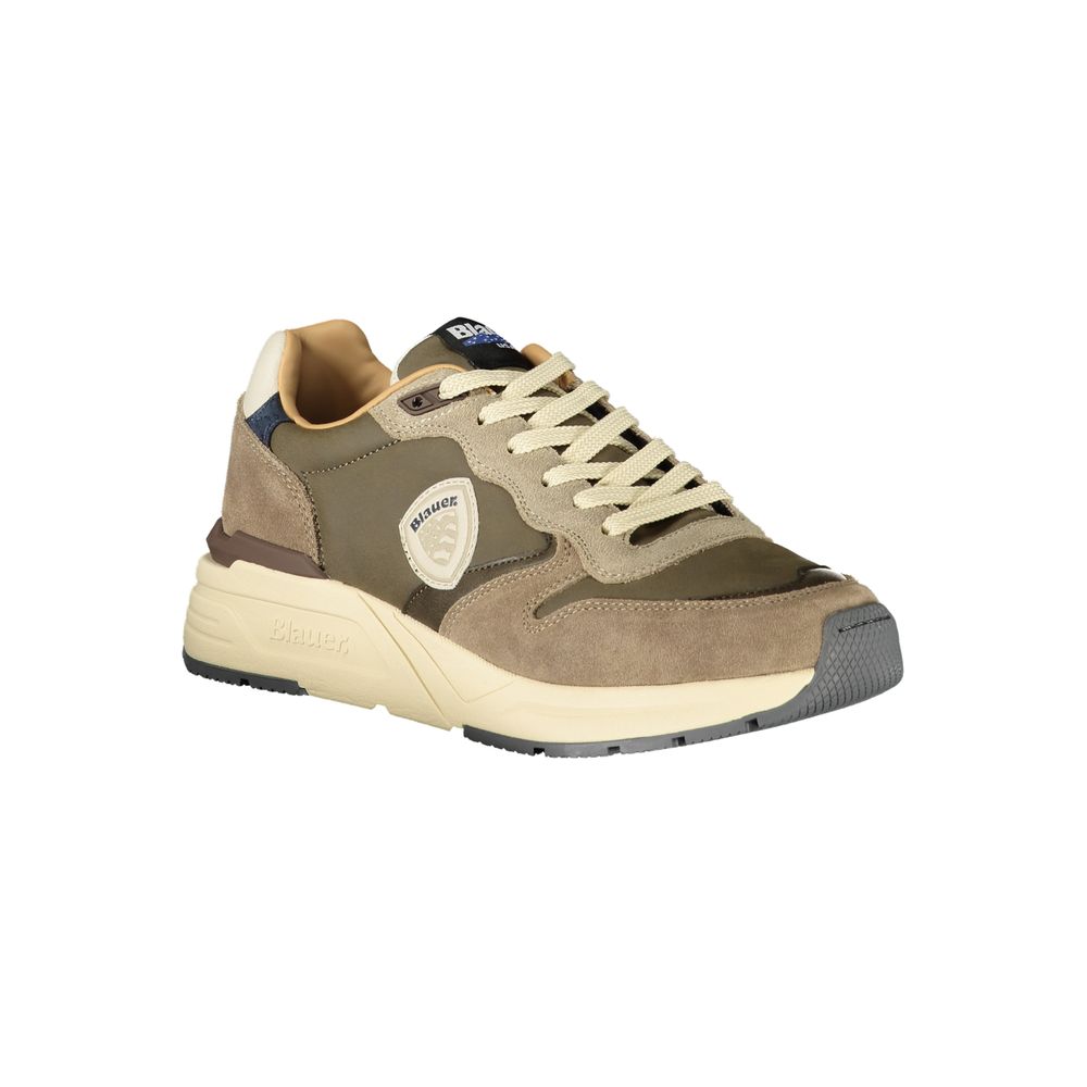 Grey Leather Synthetic Men’s Sneaker with Logo Detail