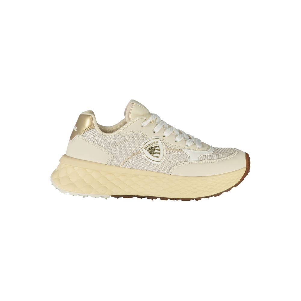 Beigefarbener Damen-Sneaker aus Leder mit Goldakzenten