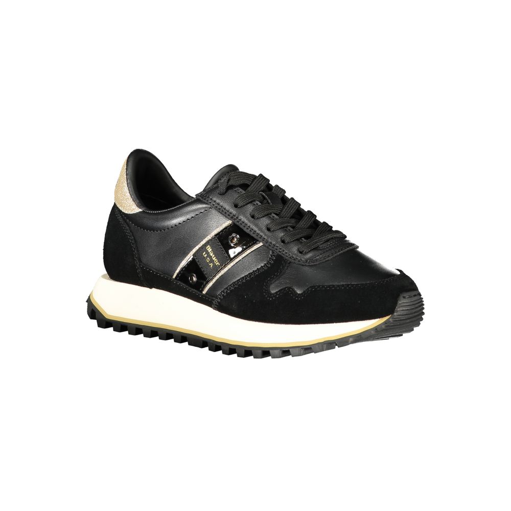 Schwarze Leder-Sneaker mit Goldakzenten von BLAUER