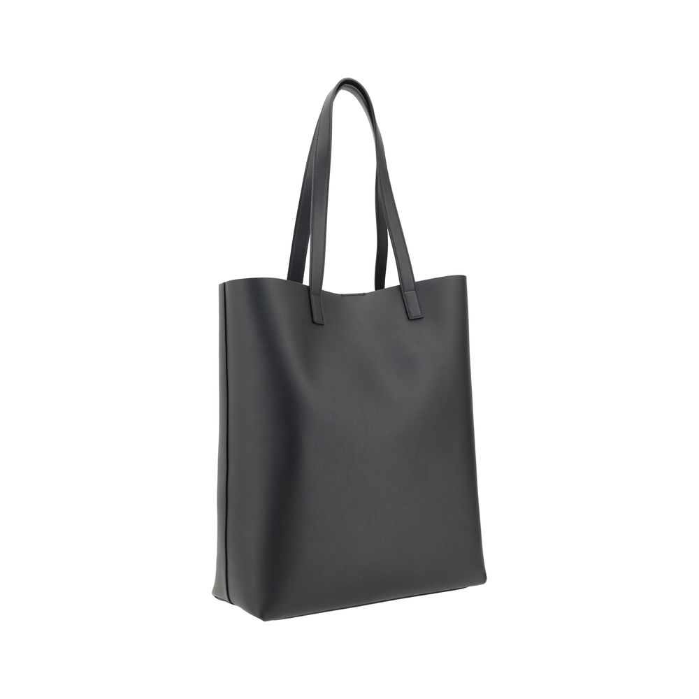 Black Leather Tote Bag with Monogram Detail