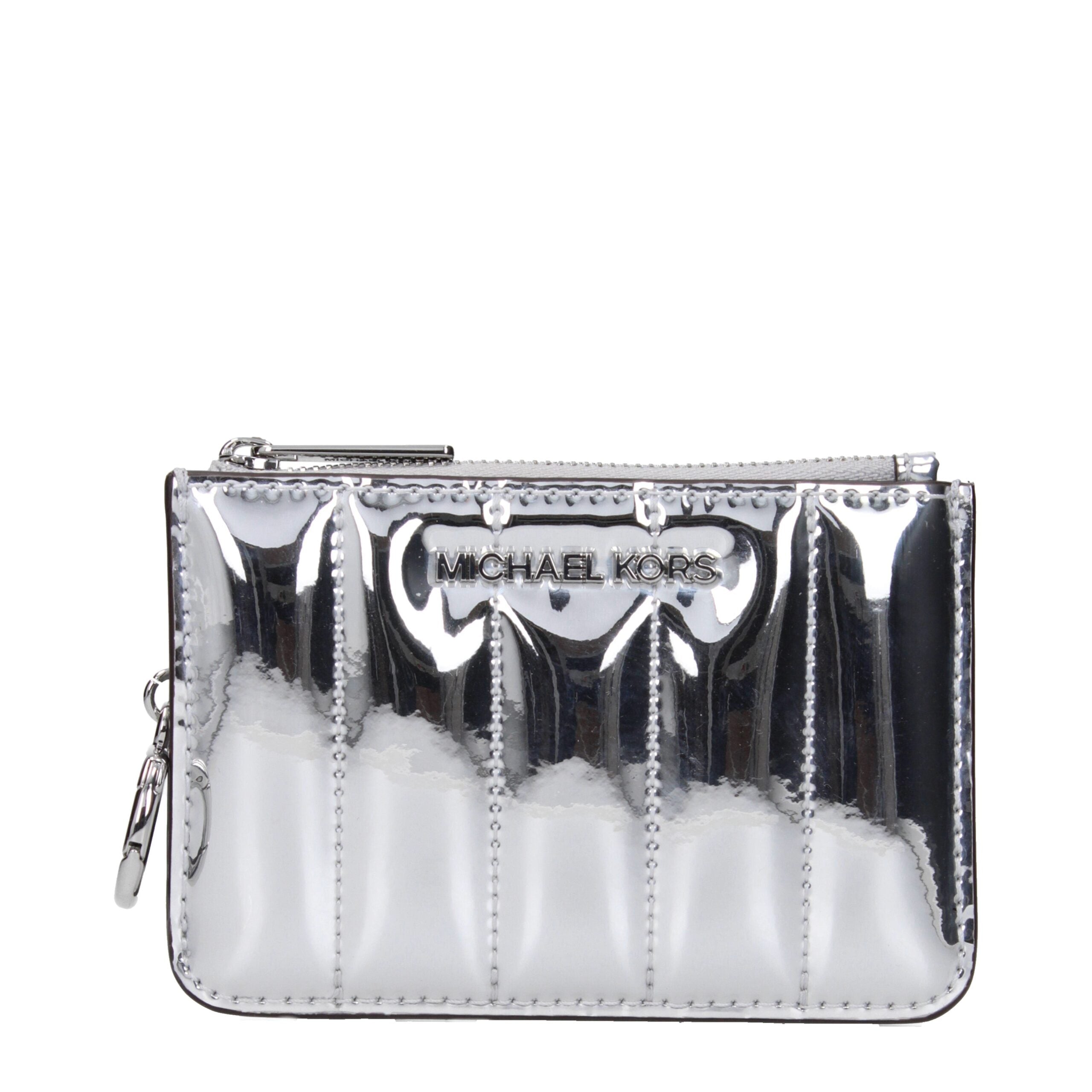 Silver Leather Coin Purse with Logo by Michael Kors