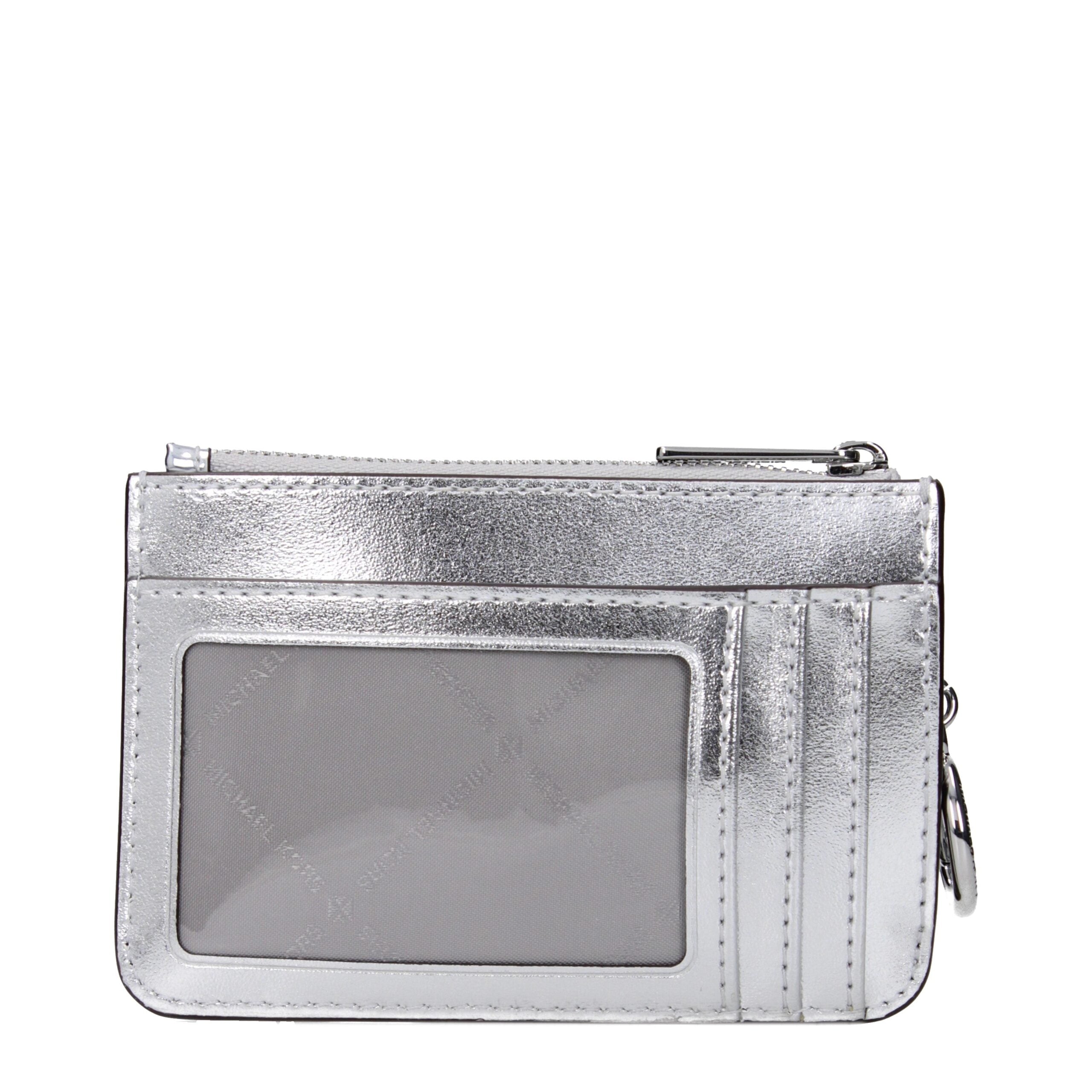 Silver Leather Coin Purse with Logo by Michael Kors