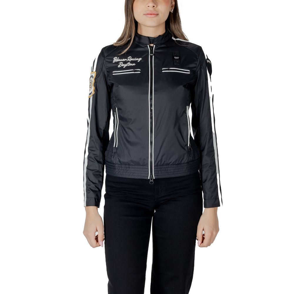 Schwarze Bikerjacke aus Kunstleder mit bestickten Details