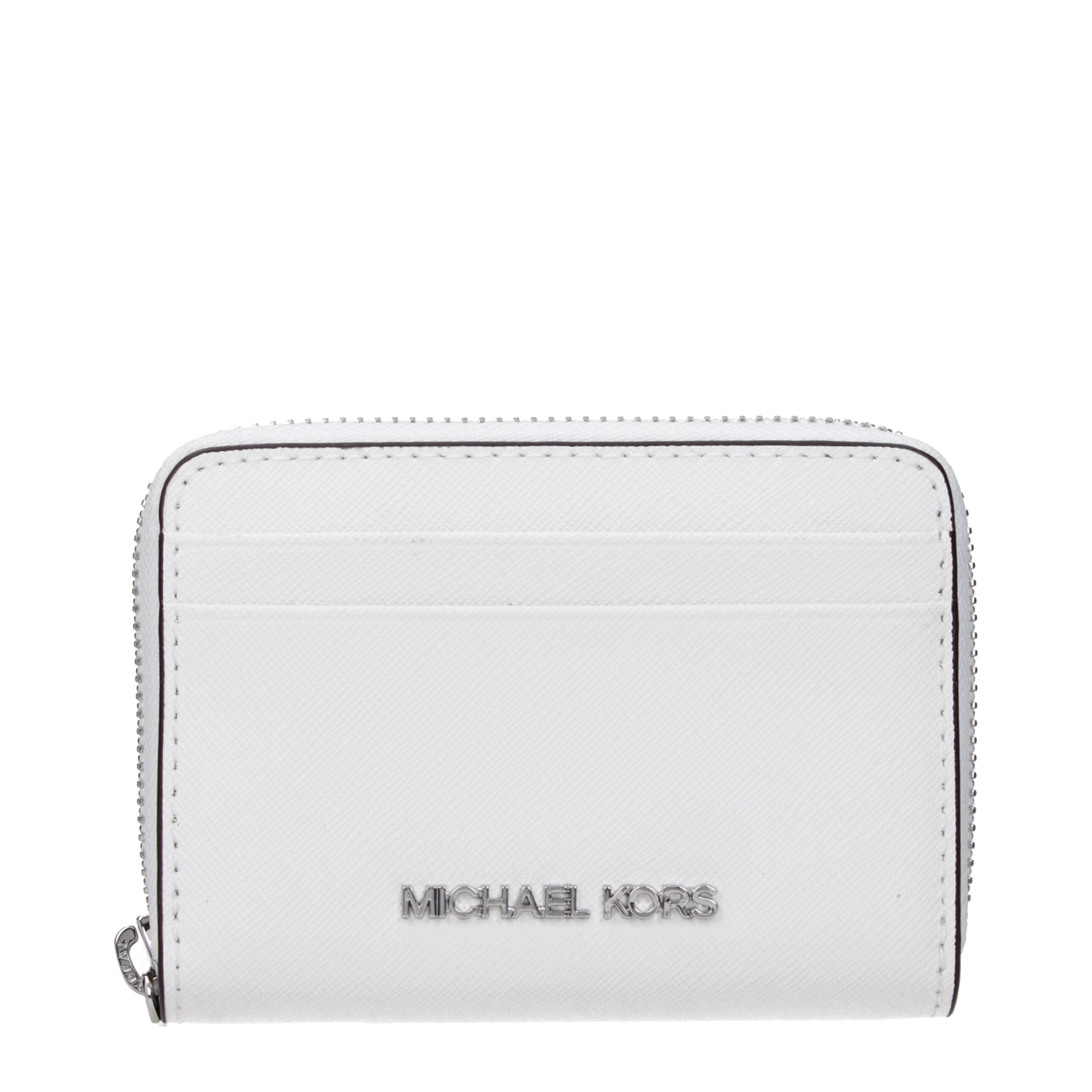 White Leather Cardholder with Front Logo by Michael Kors