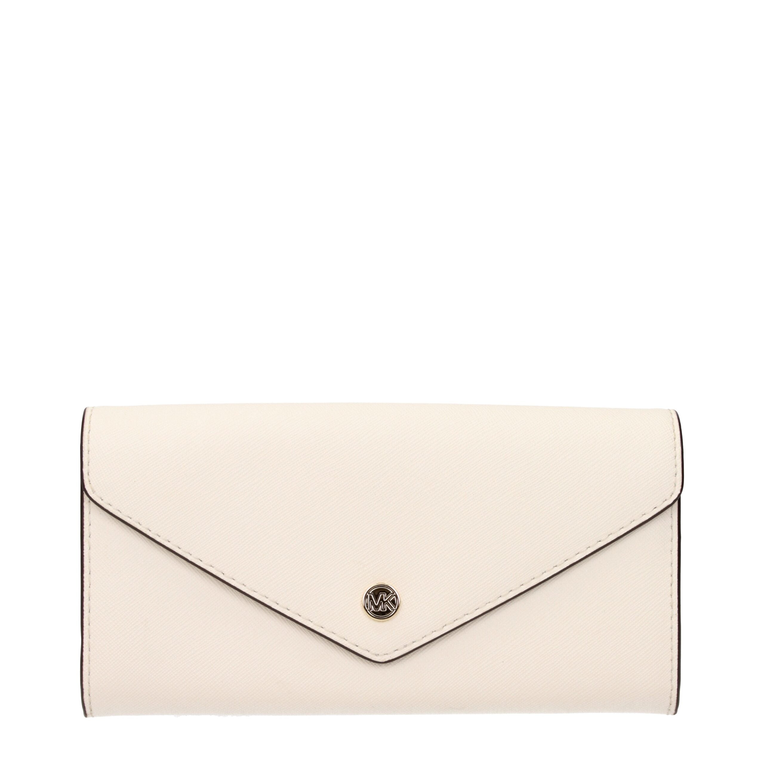 Beige Ledergeldbörse mit Logo auf der Vorderseite von Michael Kors
