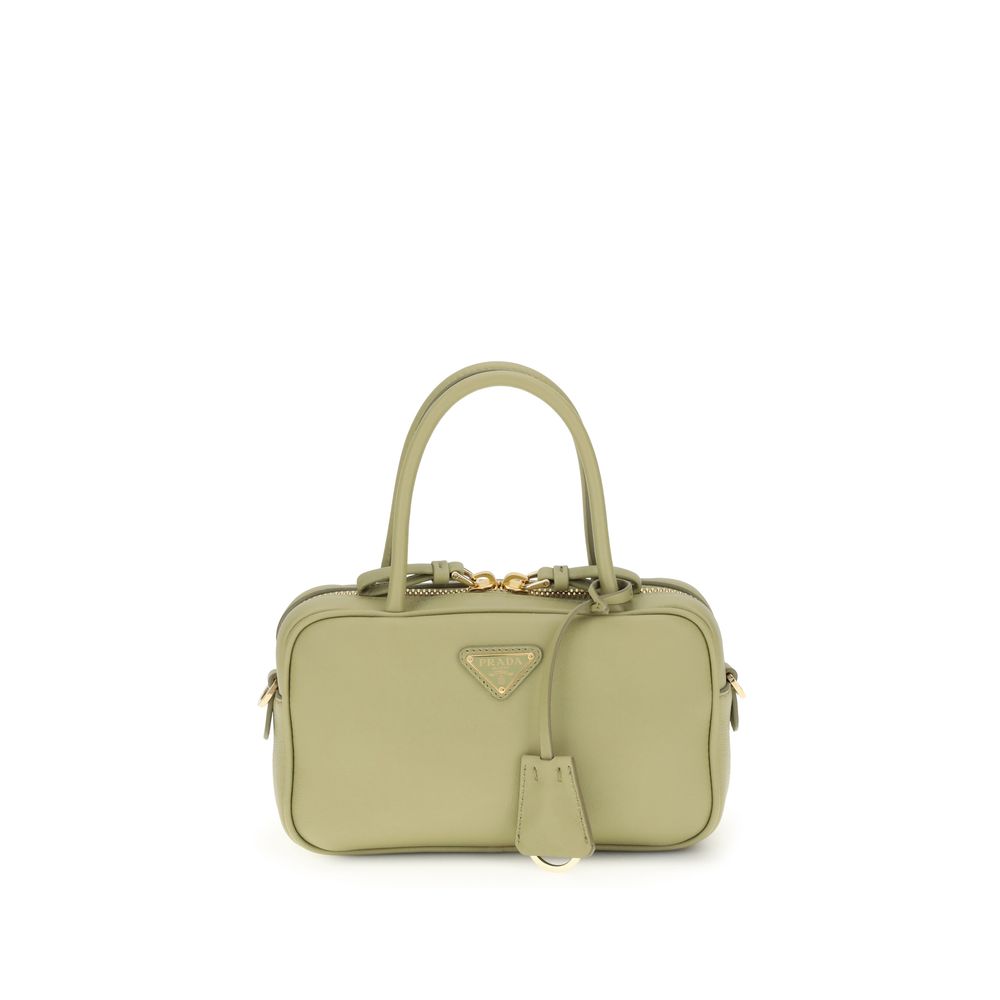Bicolor Leather Handbag with Tubular Handles