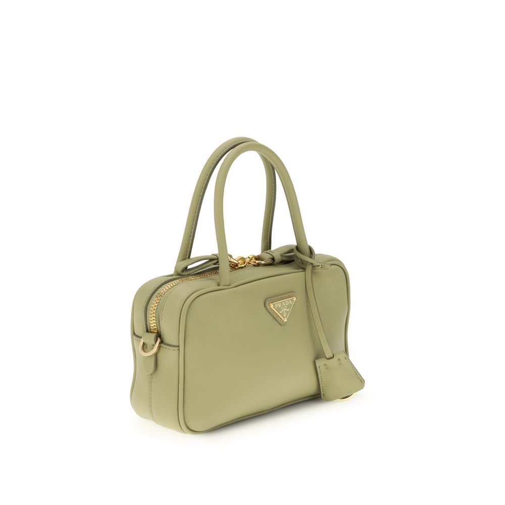 Bicolor Leather Handbag with Tubular Handles