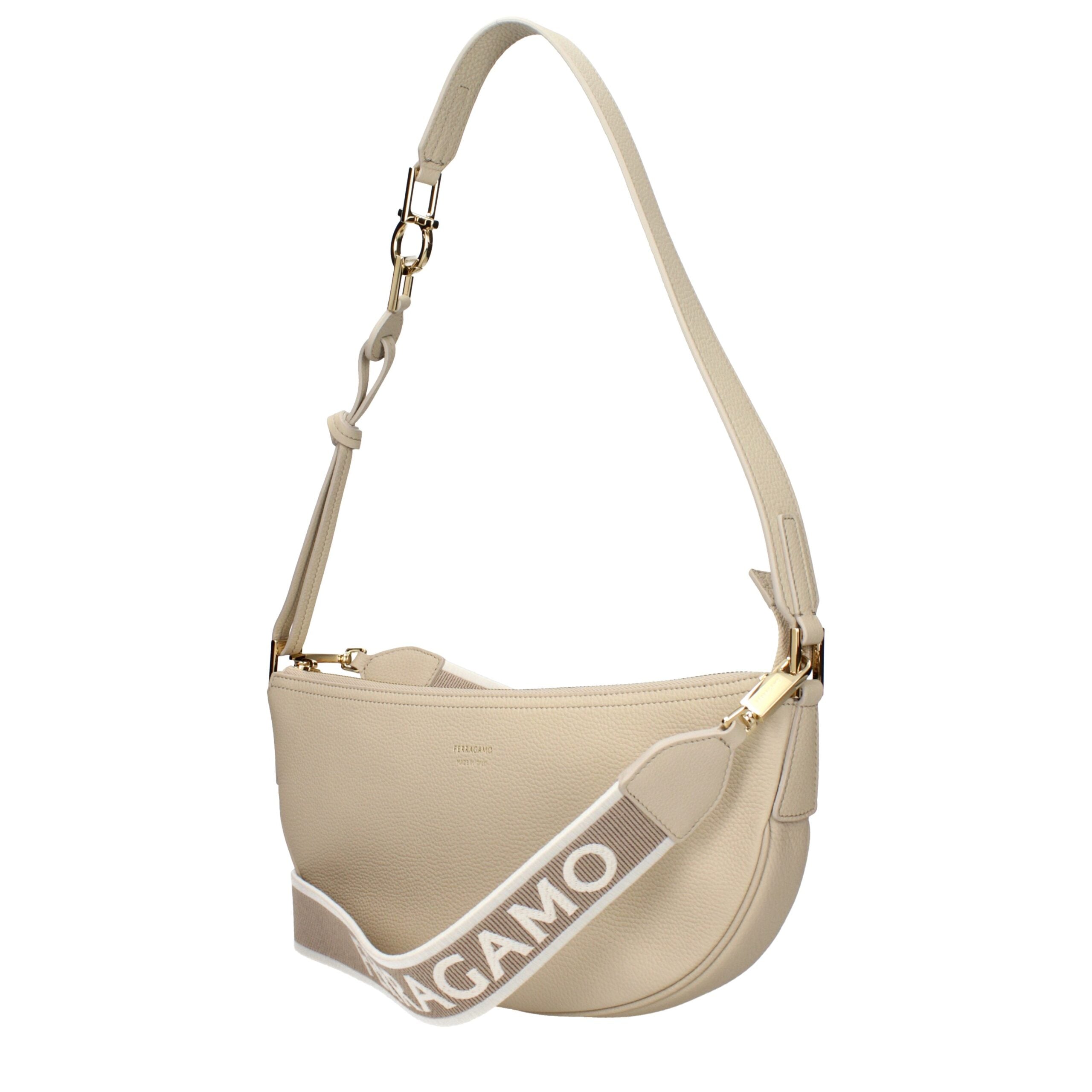 Gray Leather Shoulder Bag with Removable Strap by Salvatore Ferragamo