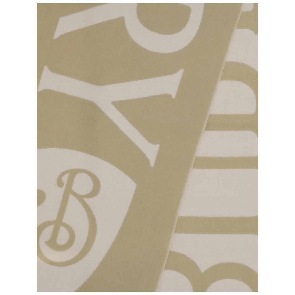 Beige Wool Scarf with Burberry Logo Jacquard Pattern