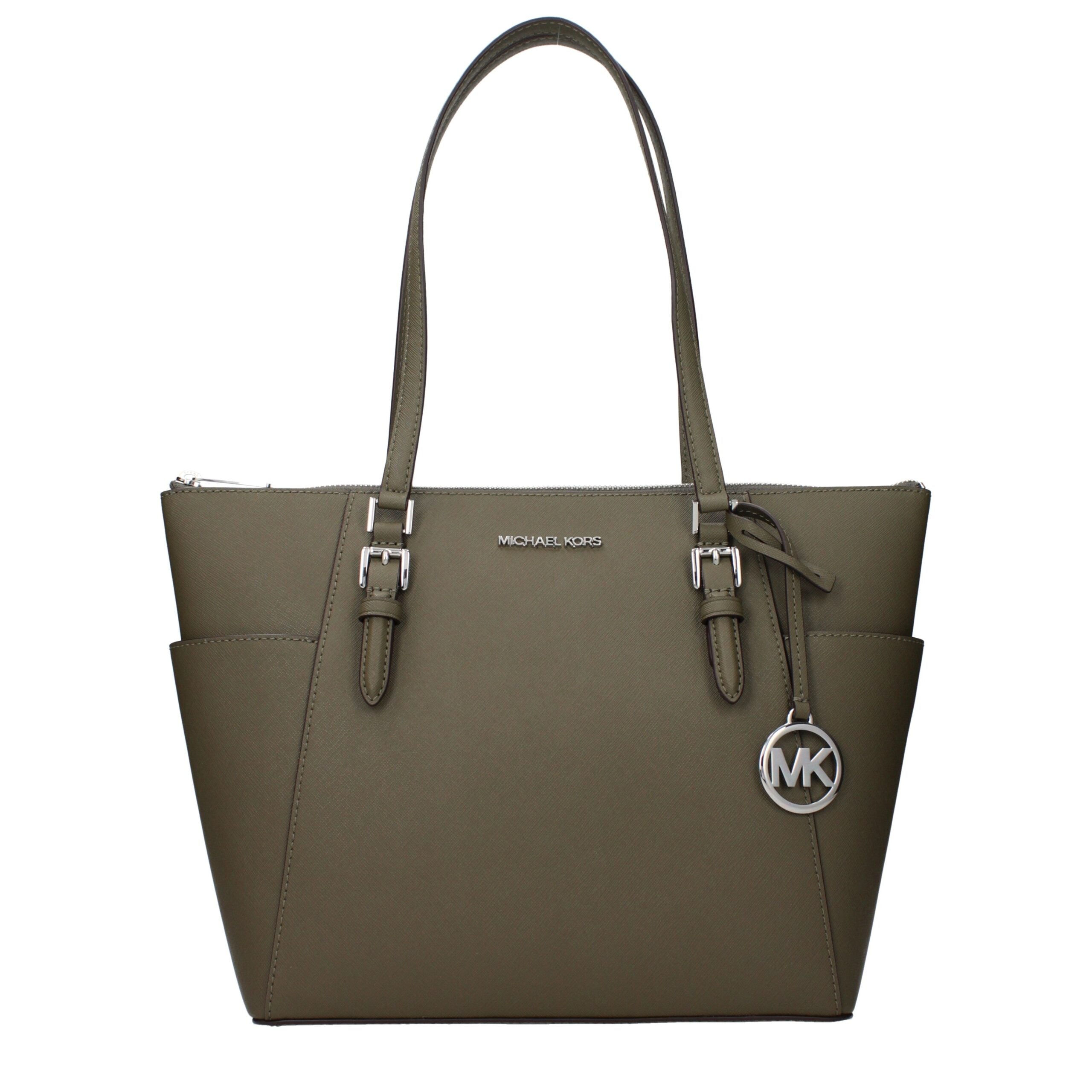 Green Leather Shoulder Bag with Front Logo Detail