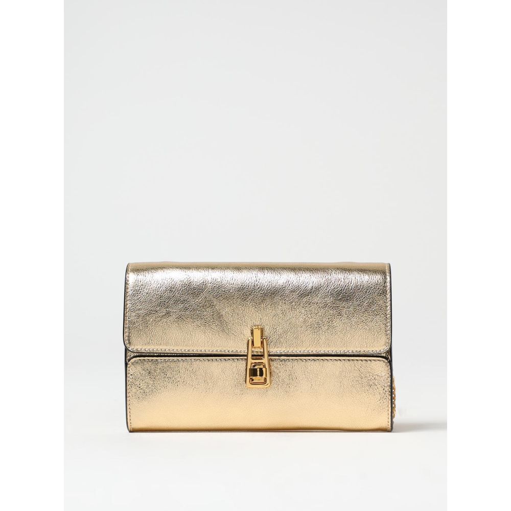 Gold Leather Shoulder Bag with Secure Closure
