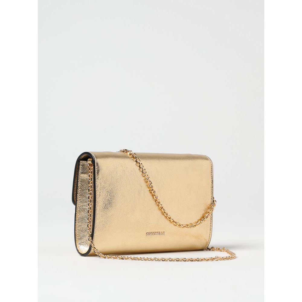 Gold Leather Shoulder Bag with Secure Closure