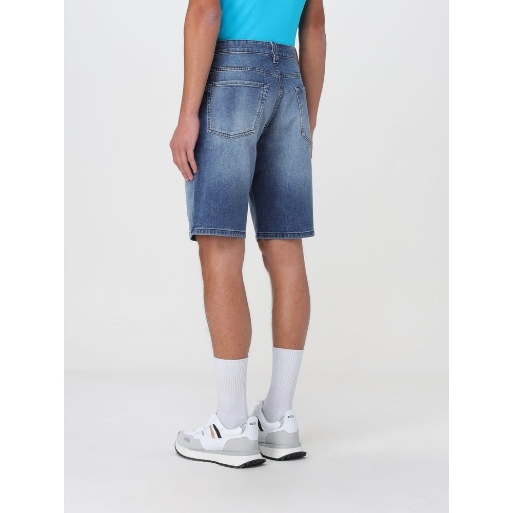 Blue Cotton Denim Shorts with Pockets