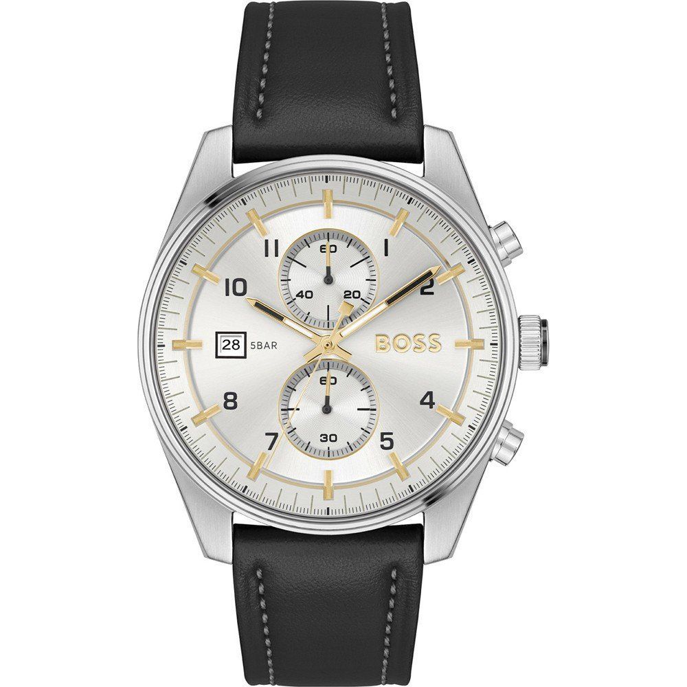 Schwarze Leder-Chronographenuhr
