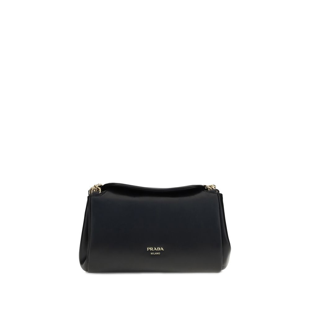 Black Leather Shoulder Bag with Chain Handle