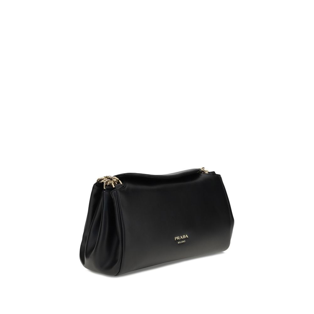 Black Leather Shoulder Bag with Chain Handle