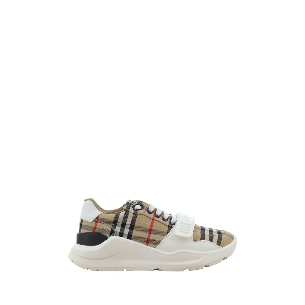 Beige Burberry Regis Cotton Leather Sneakers