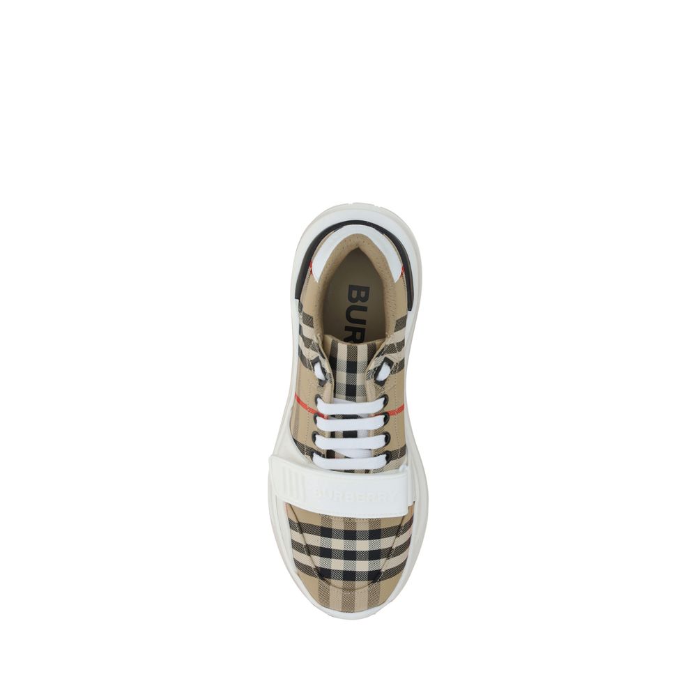 Beige Burberry Regis Cotton Leather Sneakers with Velcro Strap