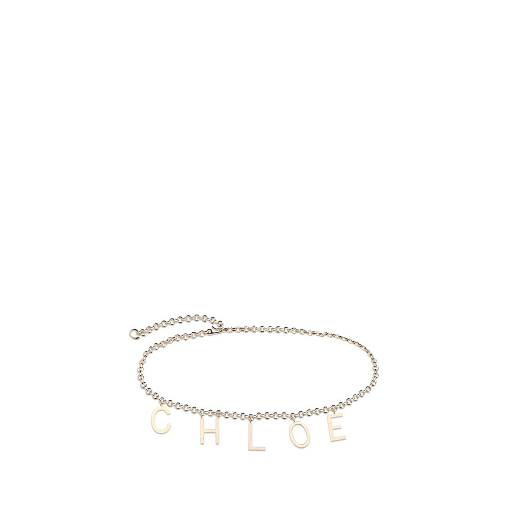 Gold Synthetic Belt with Chain Design and Lettering Pendants