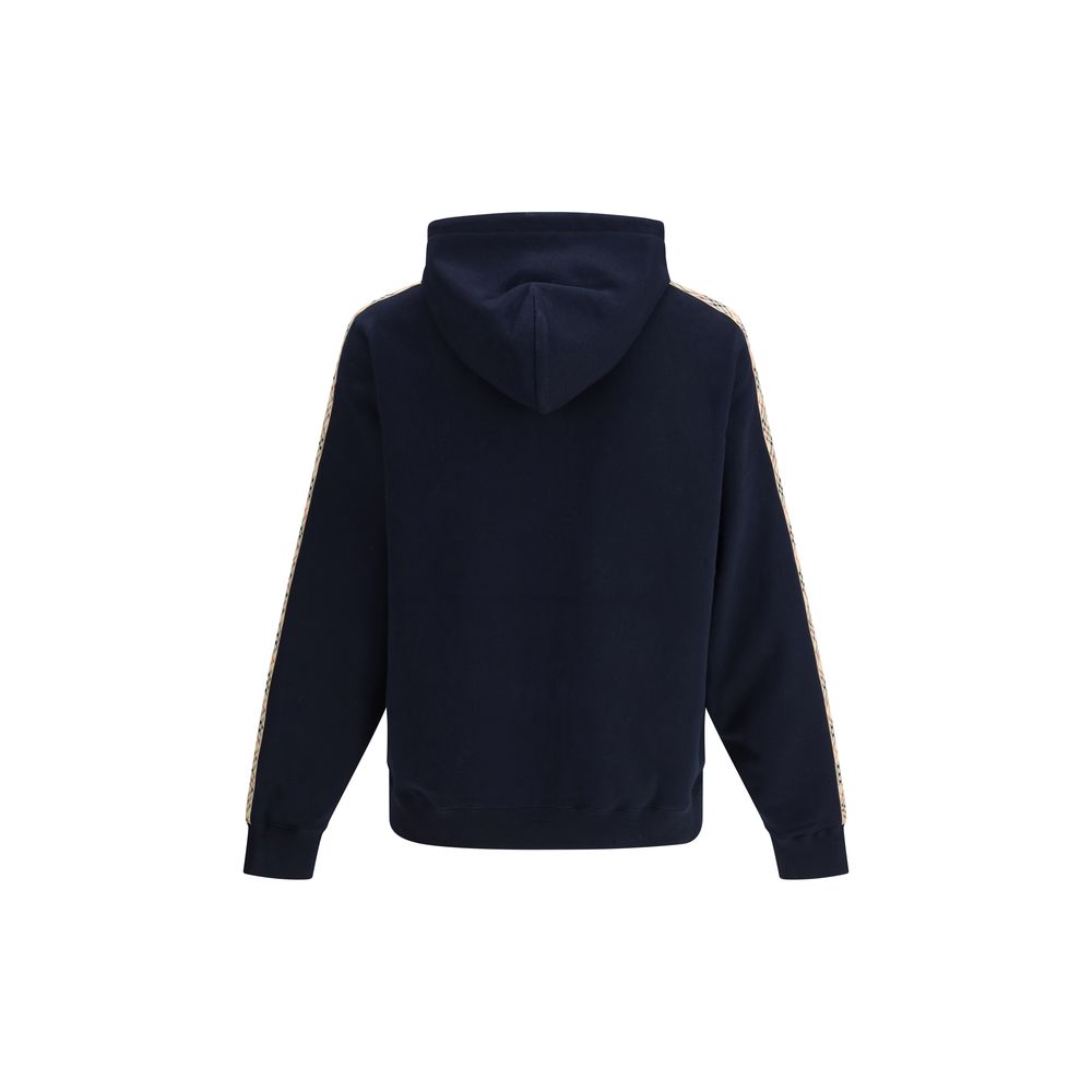 Blauer Kapuzenpullover aus Baumwolle mit Reißverschluss und Karobesatz