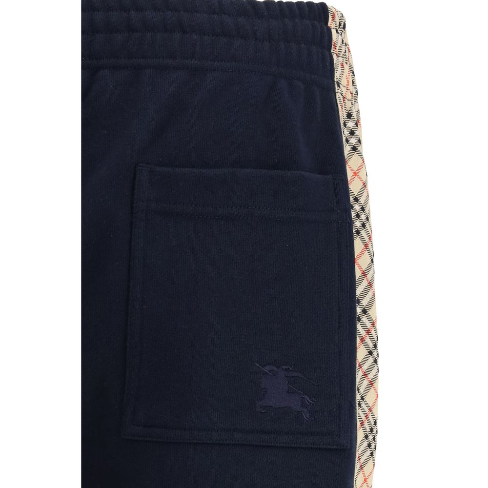 Blue Cotton Joggers with Check Side Panels