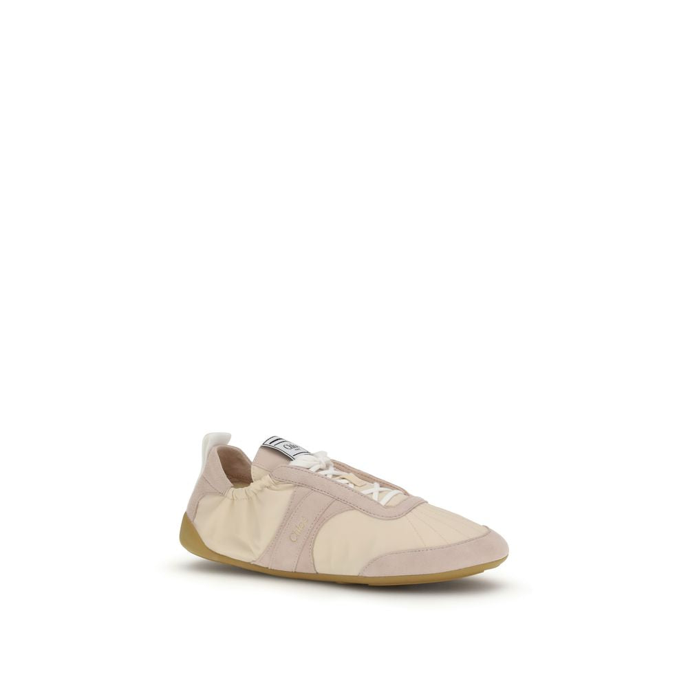 Beigefarbene Synthetik-Turnschuhe mit Wildleder-Details