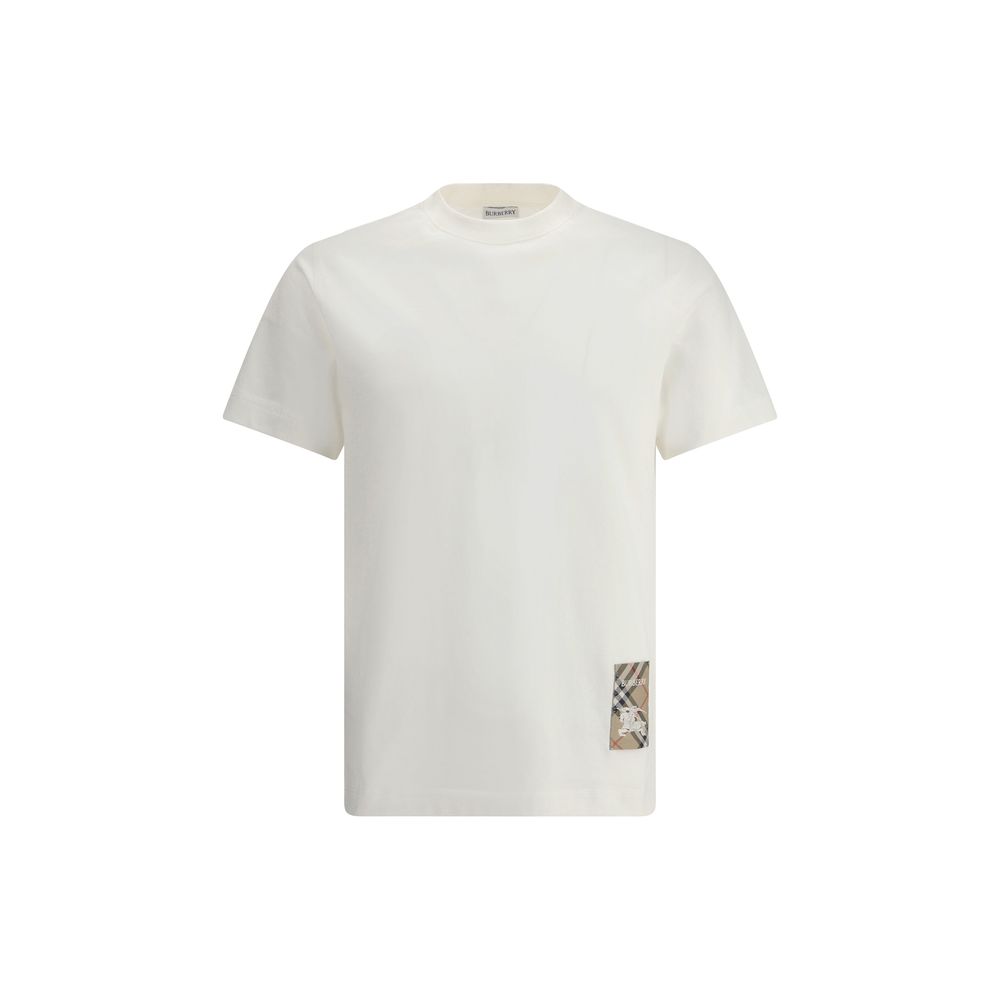 White Cotton T-Shirt with Burberry Logo Patch