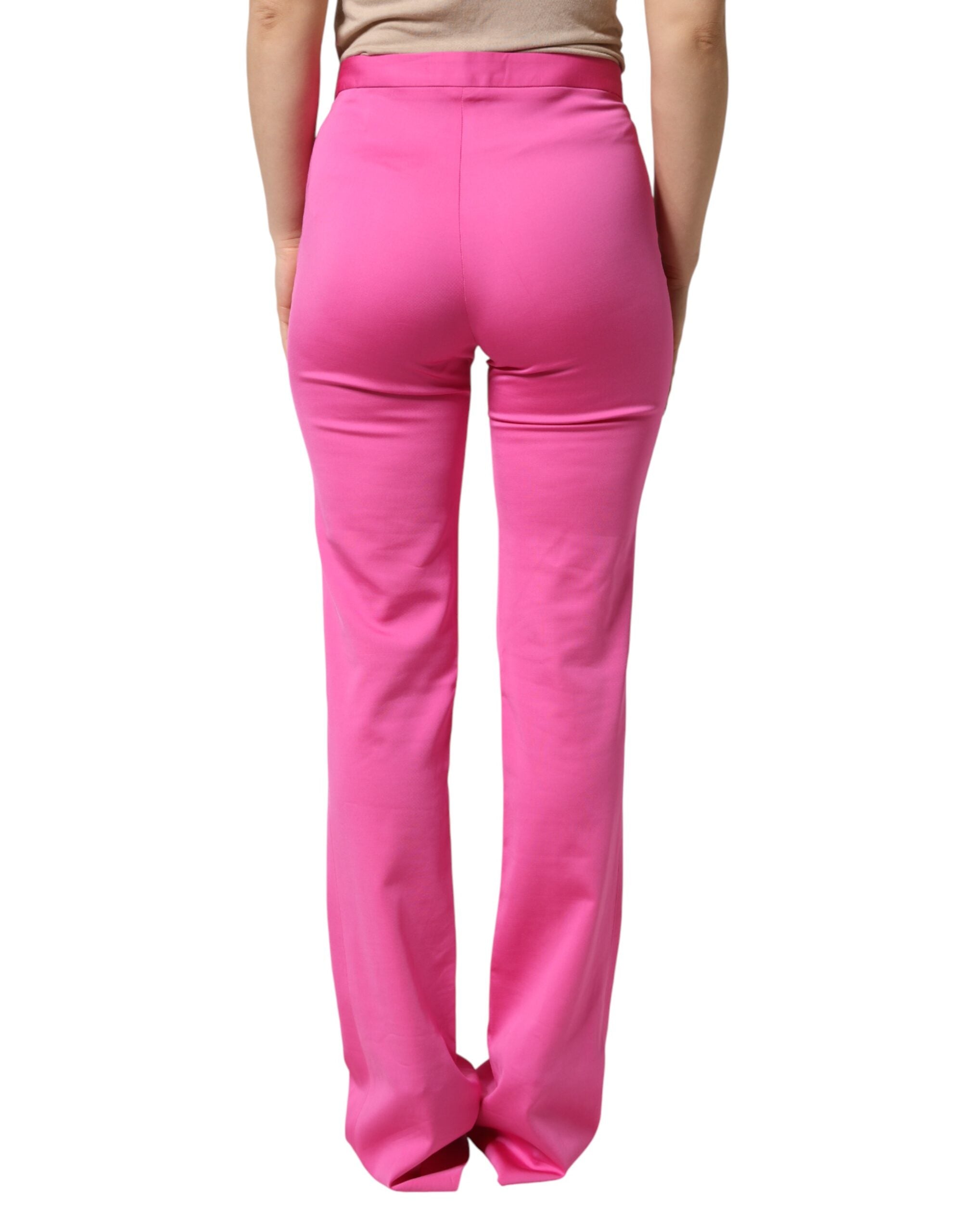 Pantalon droit décontracté taille haute en viscose rose