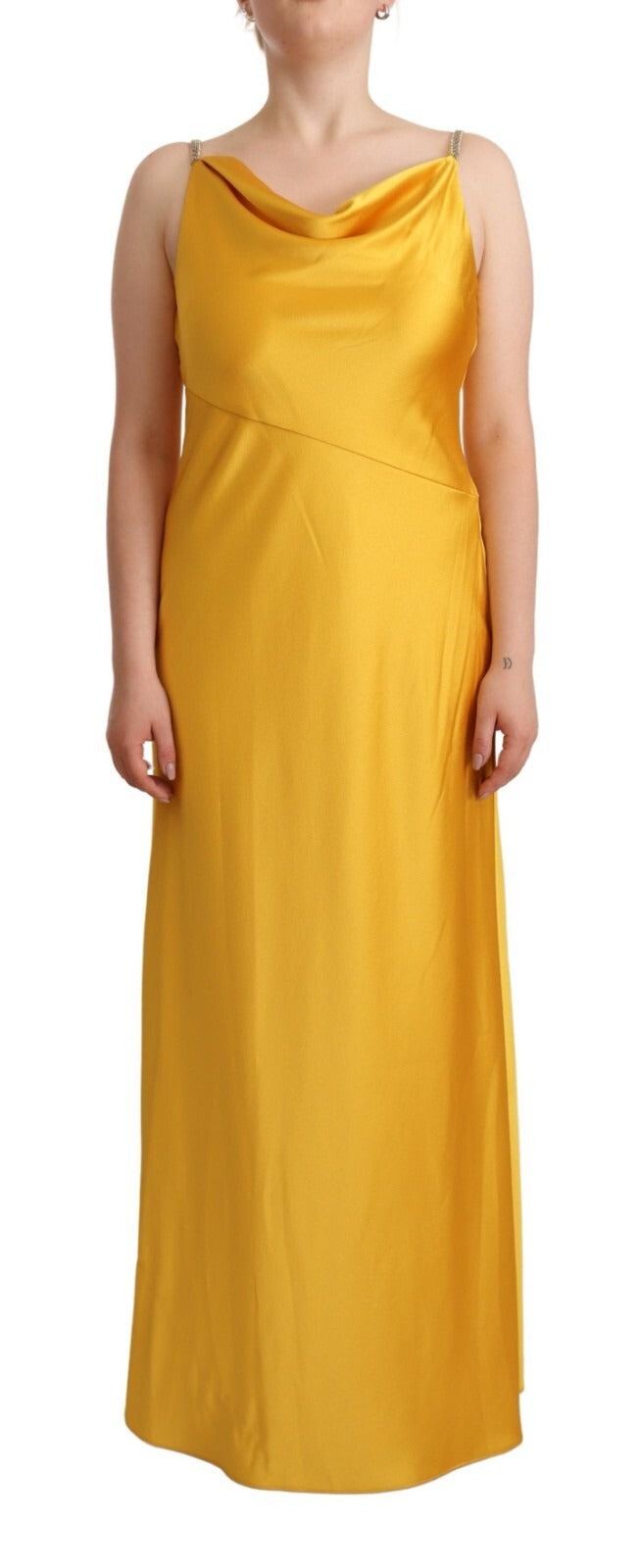 Yellow Synthetic Sleeveless Sheath Long Gown by Ralph Lauren