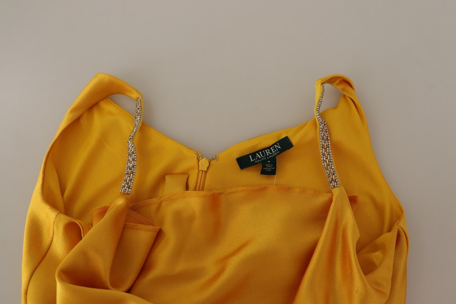 Gelbes ärmelloses Etui-Abendkleid aus Synthetik von Ralph Lauren