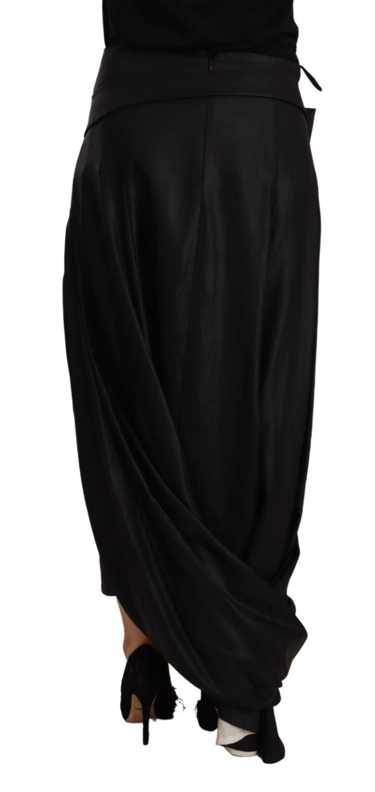 Jupe asymétrique portefeuille en acétate noir taille haute