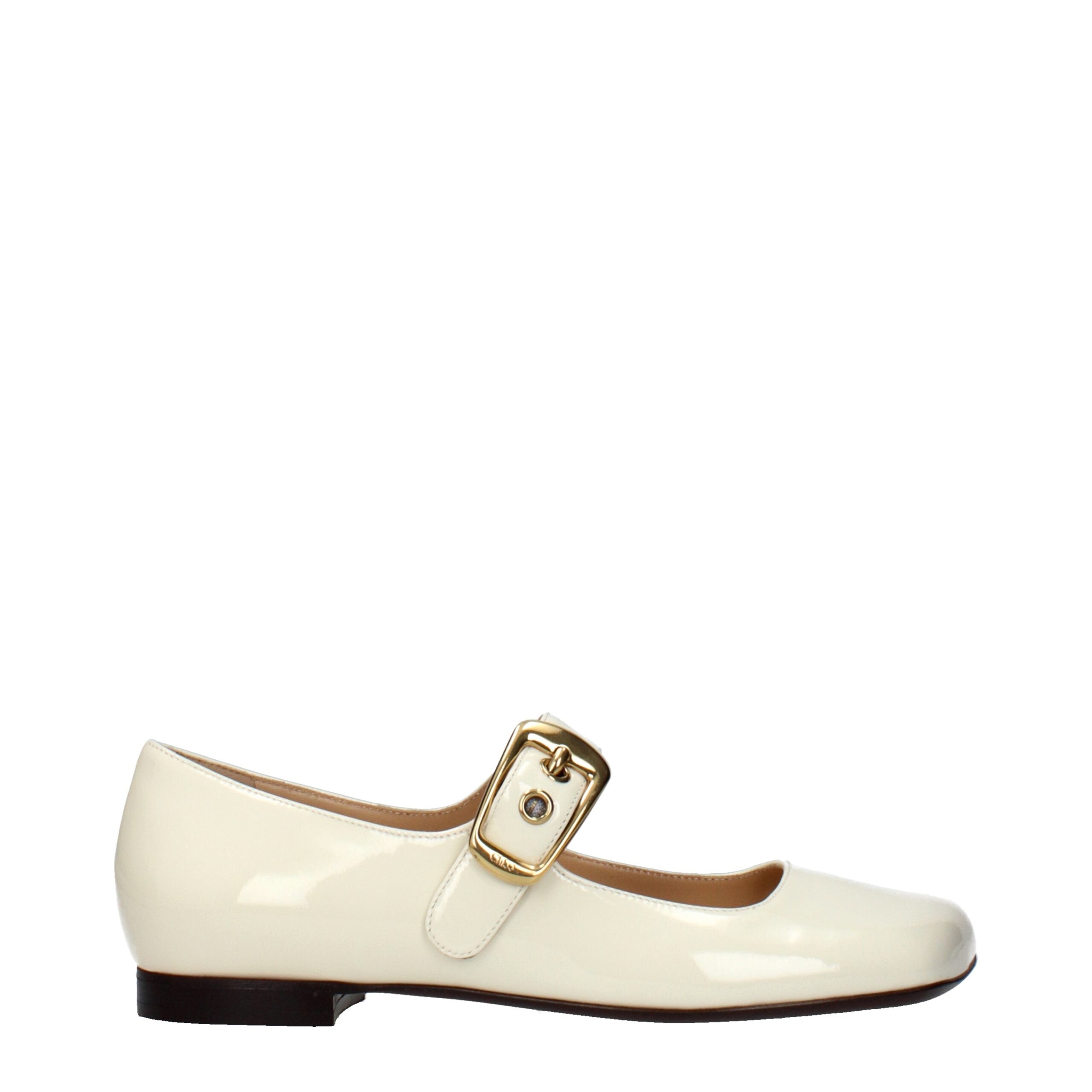 Beige Leather Ballet Flats with Side Logo by Chloé
