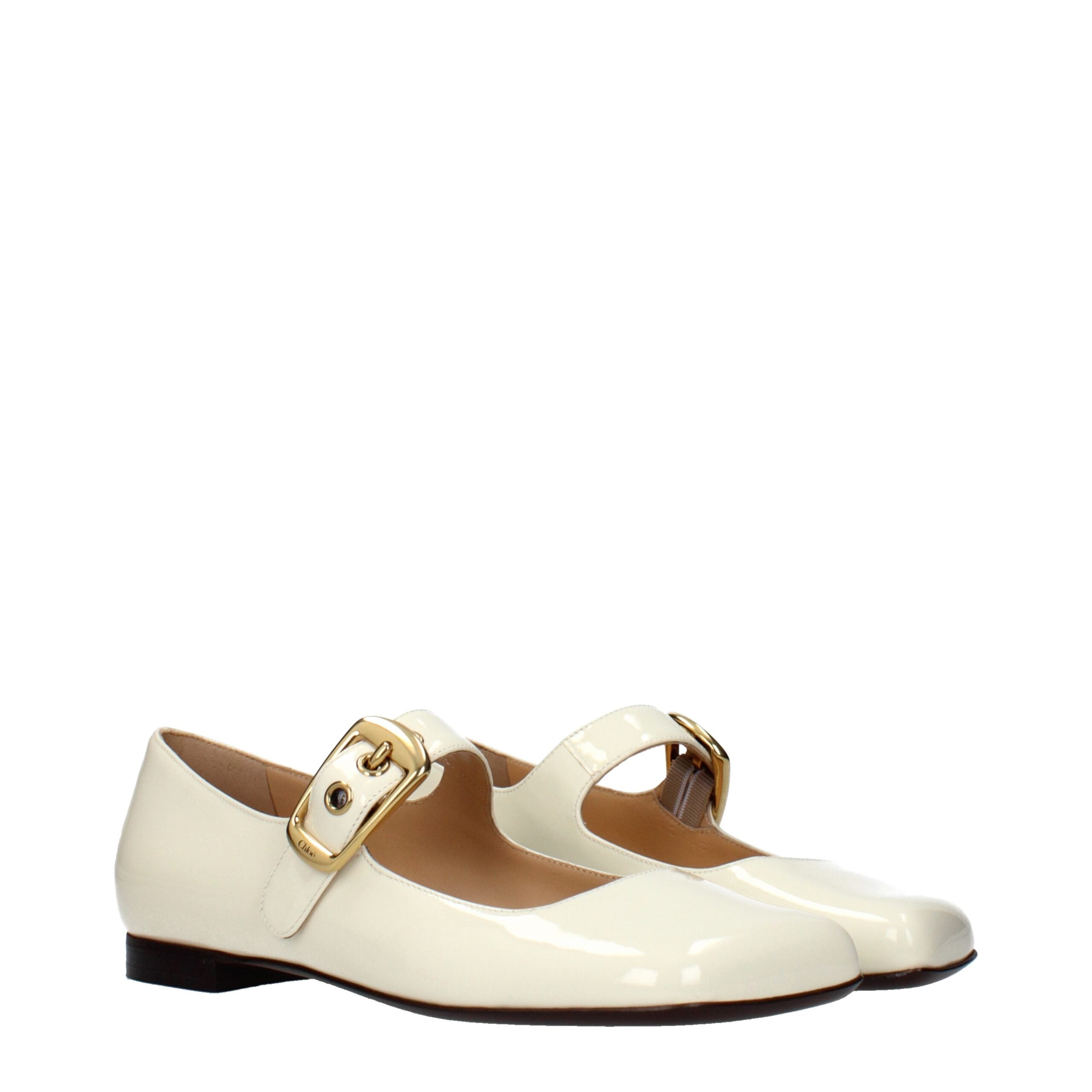 Beige Leather Ballet Flats with Side Logo by Chloé