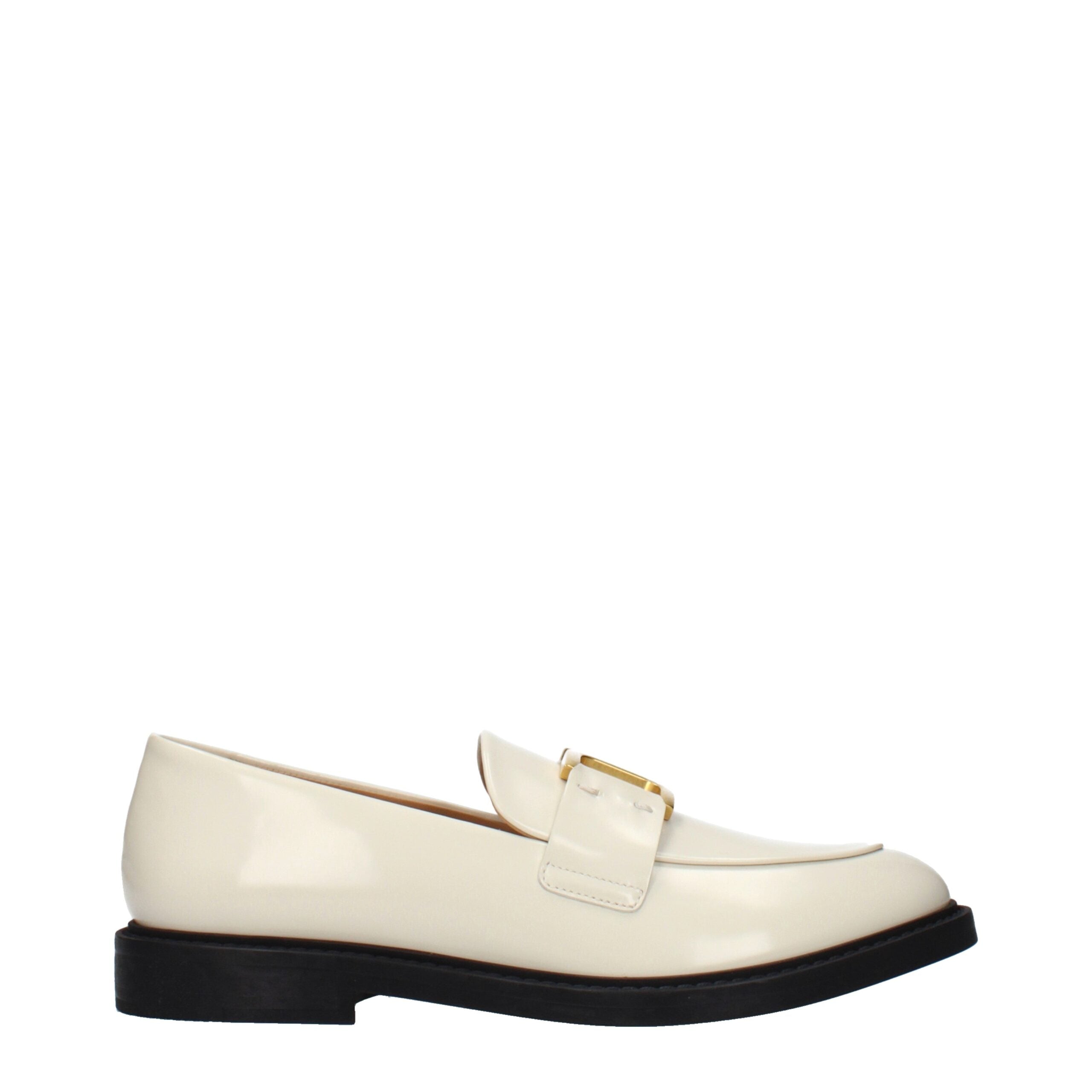 Beige Leather Loafers with Front Logo by Chloé
