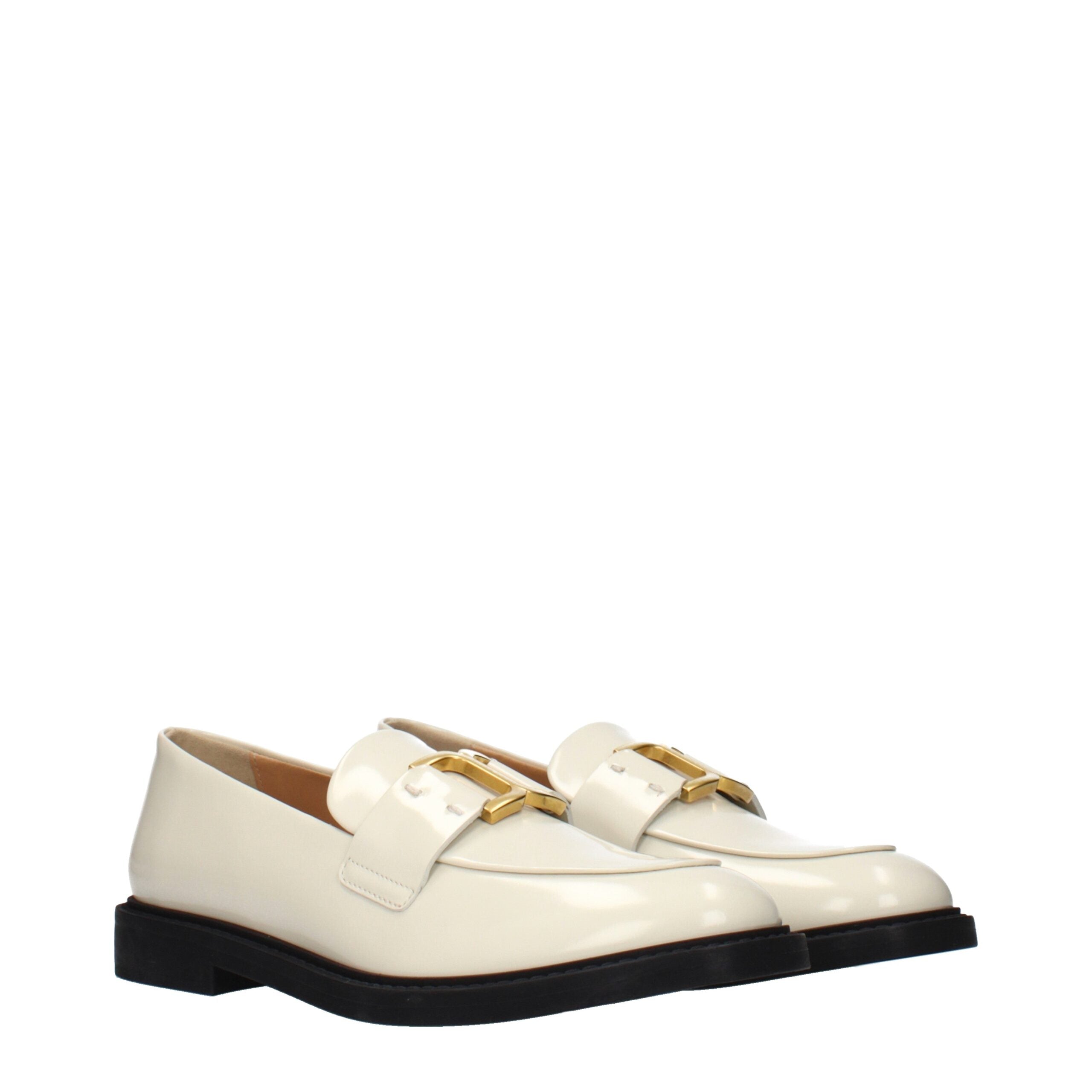 Beige Leather Loafers with Front Logo by Chloé
