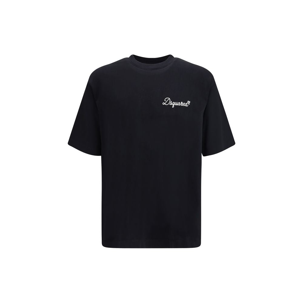 Schwarzes Baumwoll-T-Shirt mit gesticktem Logo