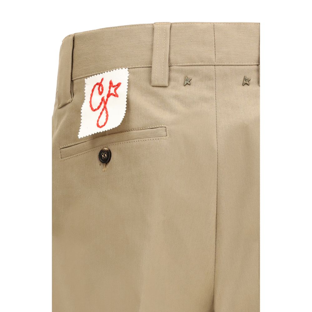 Beige Cotton Chino Pants with Gold Star Detail