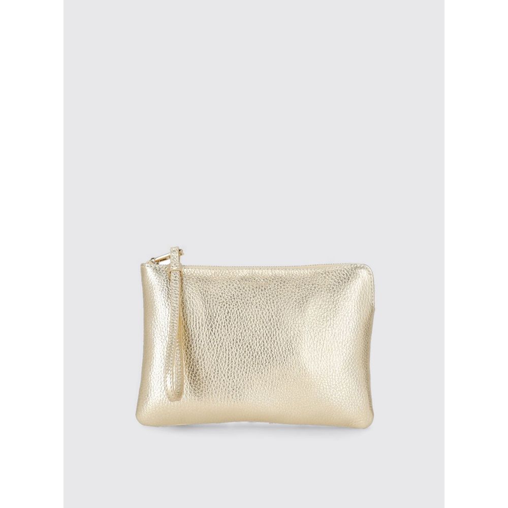 Gold Leather Clutch Bag with Wrist Strap