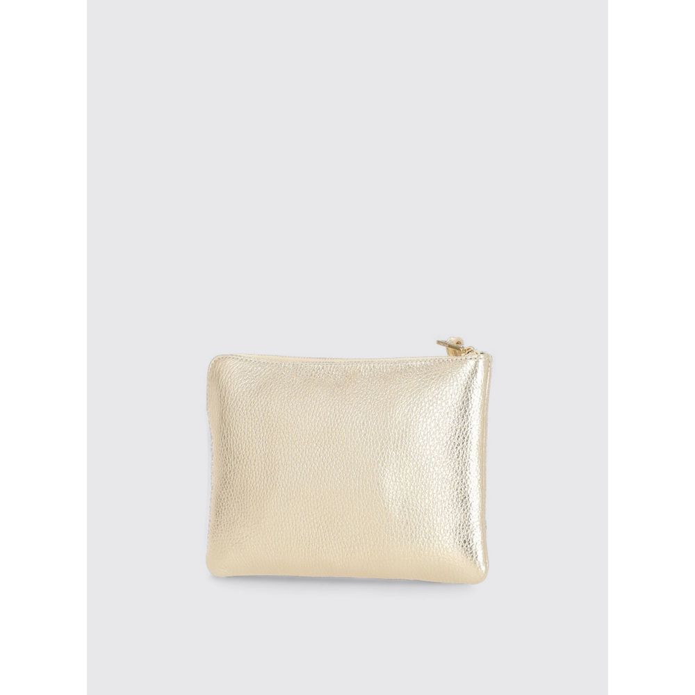 Gold Leather Clutch Bag with Wrist Strap