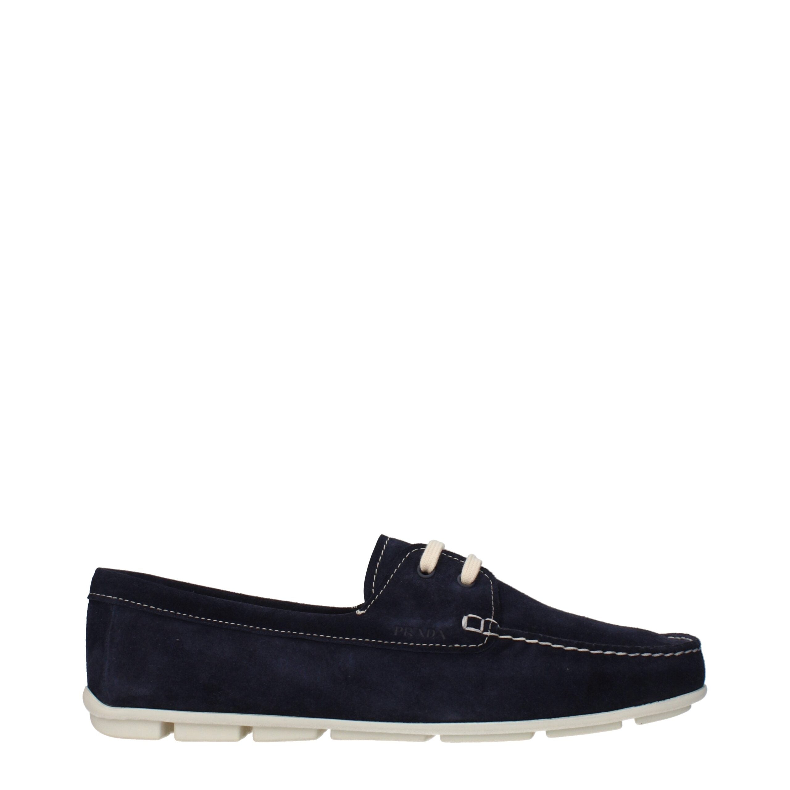 Blaue Lederloafers mit seitlichem Logo von Prada