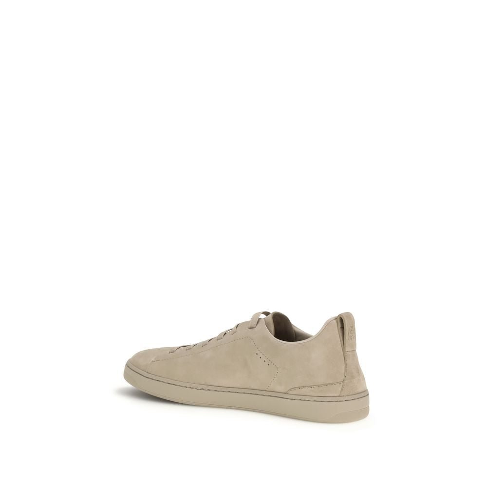 Gray Leather Sneakers with Elastic Laces