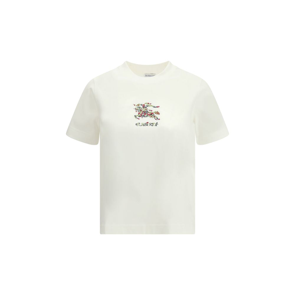 White Cotton T-Shirt with Embroidered Chest by Burberry