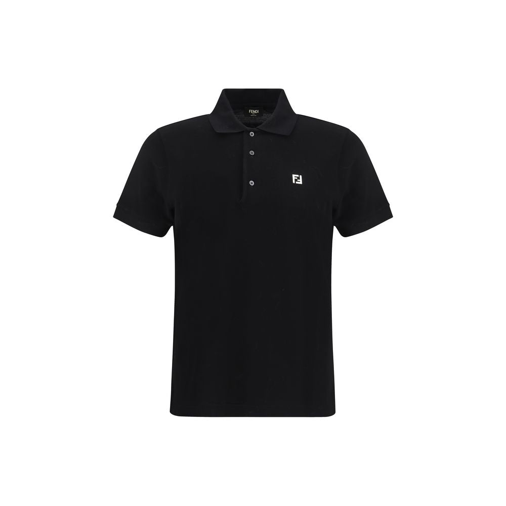 Schwarzes Baumwoll-Polohemd mit Logo-Plakette