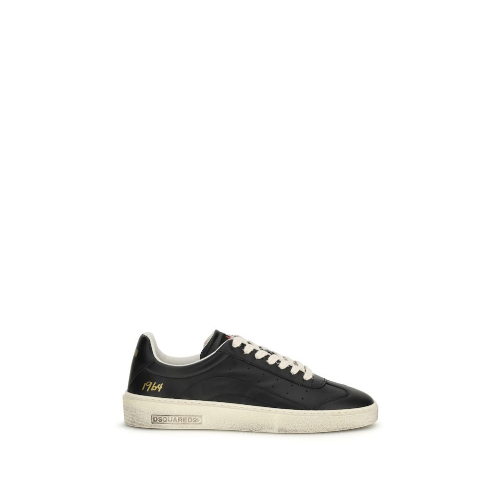 Schwarze Low-Top-Sneaker aus Leder mit Used-Look